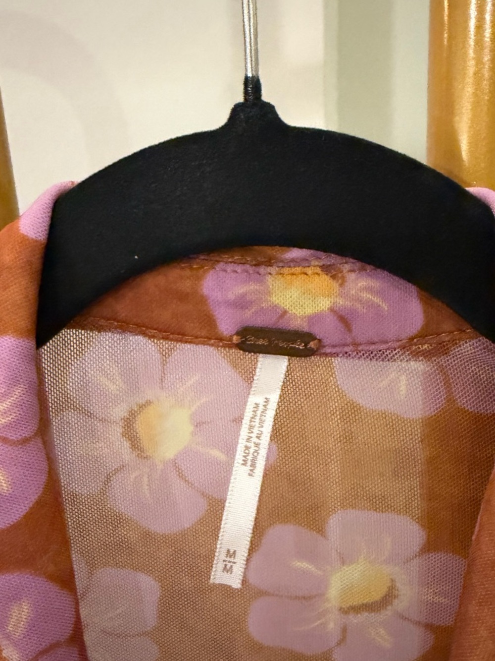 Free People Floral Ruched Button-Front Top - Rust & Pink - Picture 5 of 6